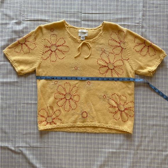 Christopher & Banks Yellow Knit Top with Floral Embroidery - Picture 3 of 7